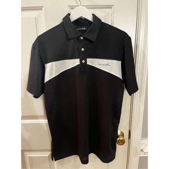 Travis Mathew Black & White Retro Look Golf Polo Sz M EUC - Picture 1 of 7